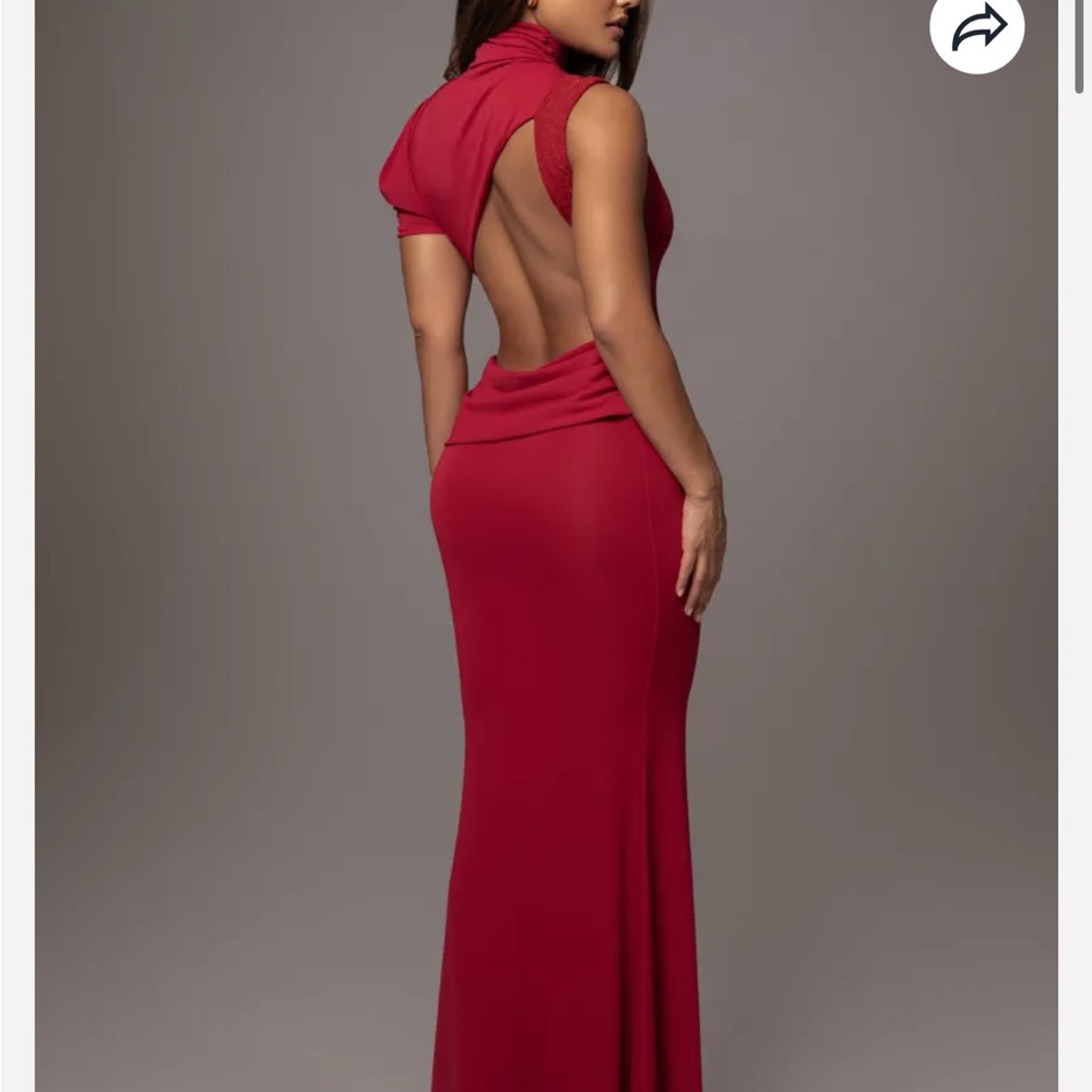 JLUXLABEL Burgundy Backless Gown High Neck